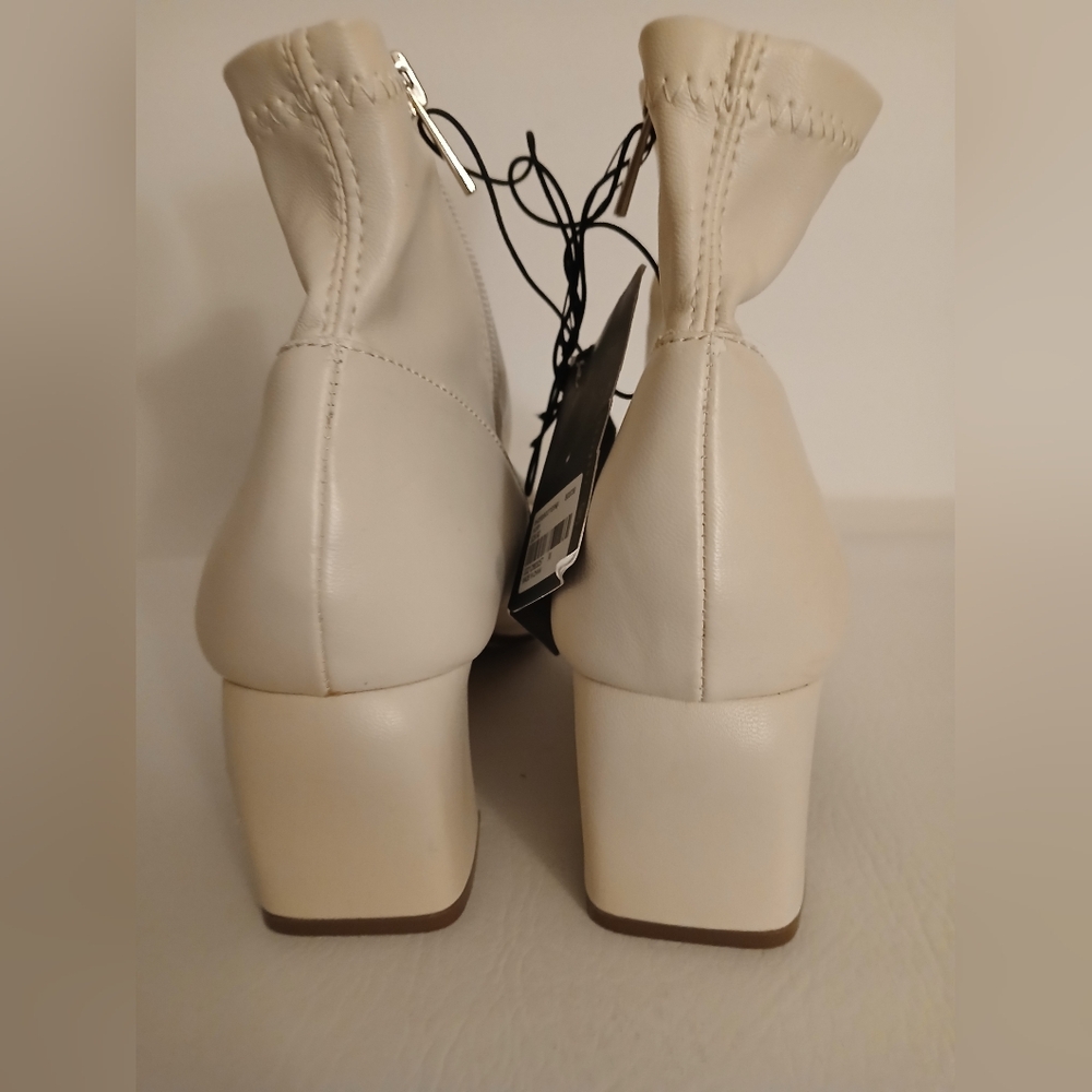 Women's Forever 21 ivory faux leather muss calf length boot Sz8M side zip - Picture 3 of 14